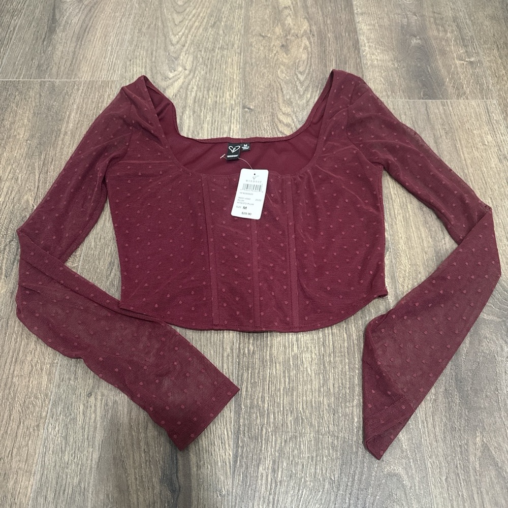 Windsor Red Fitted Long Sleeve Crop Blouse